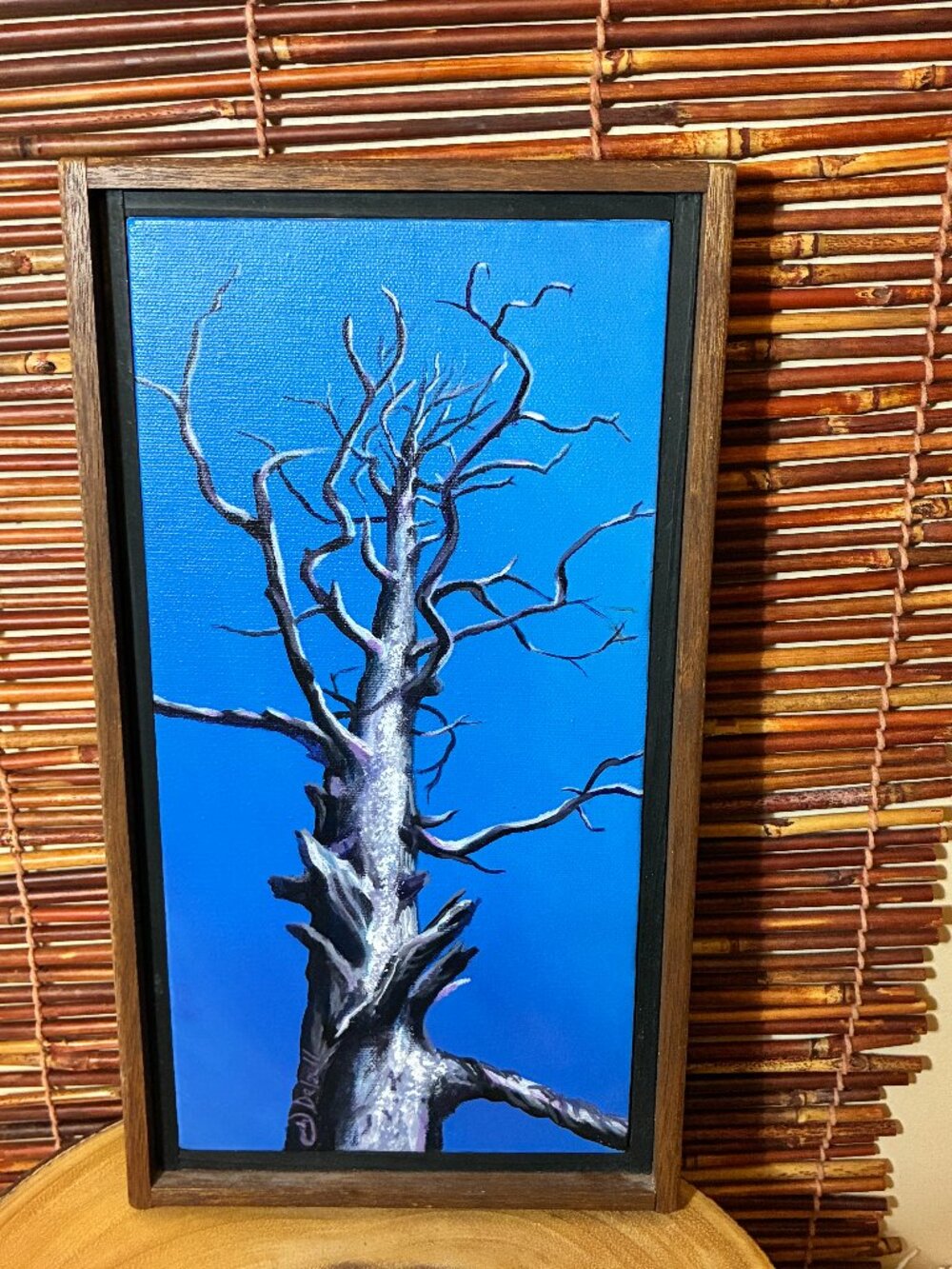 Original Painting on Canvas of a Gnarled Dead Wood, Signed and Framed, Gothic